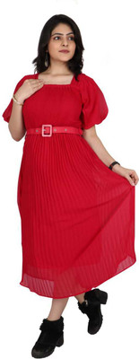 AAMIR RNG PVT LTD Women A-line Red Midi/Calf Length Dress