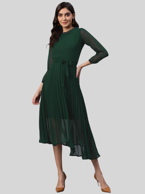 Aarika Women A-line Green Midi/Calf Length Dress