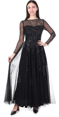 FAM INDIA Women Gown Black Maxi/Full Length Dress