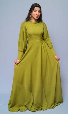 diyaz Women Fit and Flare Green Maxi/Full Length Dress