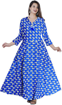 Hans Fashion ENT Women Fit and Flare Blue Maxi/Full Length Dress