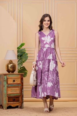 Oh Mi Dios Women Fit and Flare Purple Midi/Calf Length Dress