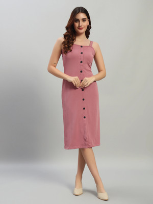 xwager Women Bodycon Pink Below Knee Dress