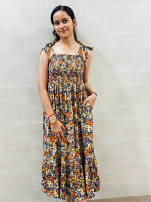 Mom Muffin Women A-line Multicolor Midi/Calf Length Dress