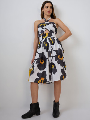 AmarAsha Women Fit and Flare Black Knee Length Dress