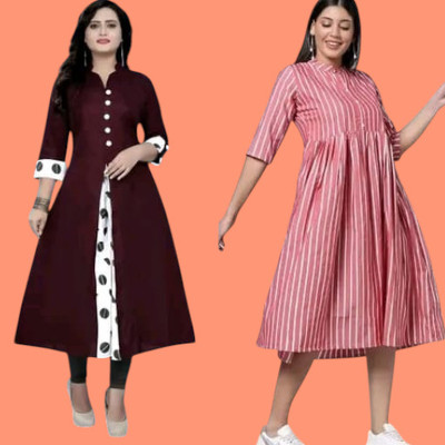 Texpa Pl Women Printed Straight Kurta(Pink, Maroon)