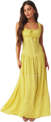 QUINTESSENTIALS Women Cinched Waist Yellow Maxi/Full Length Dress