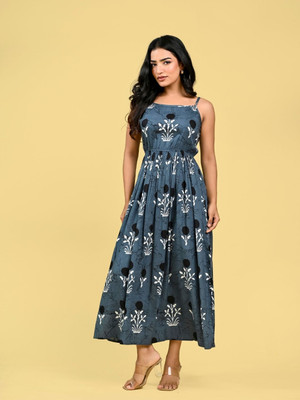 METRONAUT Women Empire Waist Grey Maxi/Full Length Dress
