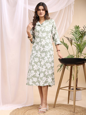 Attire Empire Women Fit and Flare Green Midi/Calf Length Dress