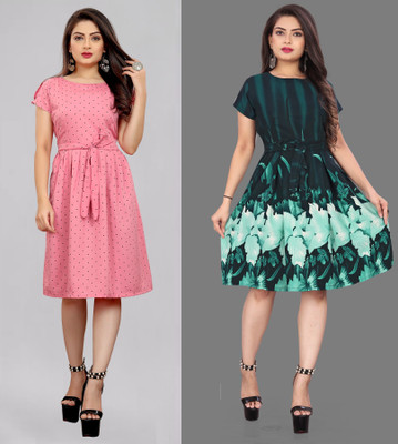 maruti fab Women Fit and Flare Multicolor Below Knee Dress