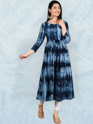 fashionstreet Women Gown Blue Knee Length Dress