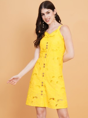 9 impression Women A-line Yellow Dress