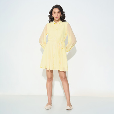 Honey By Pantaloons Women A-line Yellow Above Knee/Mid Thigh Length Dress