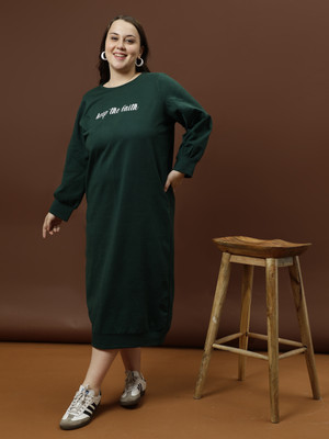 ATHENA Women T Shirt Green Midi/Calf Length Dress