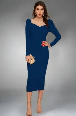 ladik way Women Maxi Dark Blue Full Length Dress