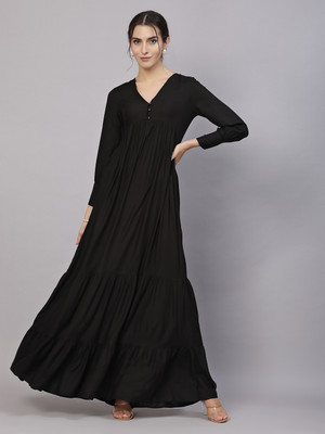 AAYU Women Layered Black Maxi/Full Length Dress