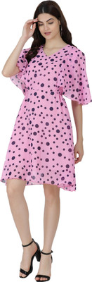MUZUN Women A-line Pink Knee Length Dress