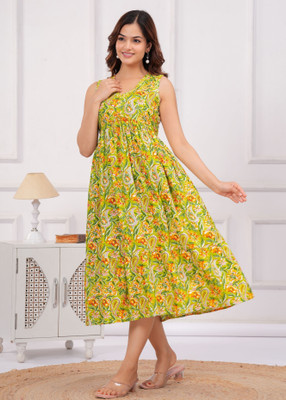 RD Fab Women Fit and Flare Orange Maxi/Full Length Dress