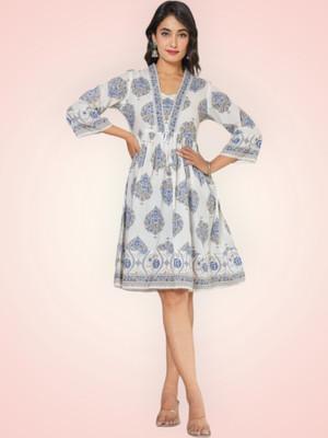 K K CREATION Women Gown White Knee Length Dress