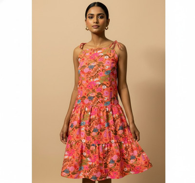 spelleva Women Fit and Flare Orange Knee Length Dress