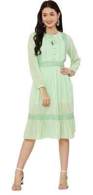 MJFASHION Women Fit and Flare Light Green Dress