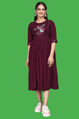 HouseOfCommon Women Fit and Flare Multicolor Midi/Calf Length Dress