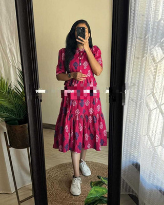 HouseOfCommon Women Fit and Flare Pink Midi/Calf Length Dress