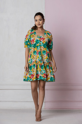 SEREN MILANO Women A-line Multicolor Above Knee/Mid Thigh Length Dress