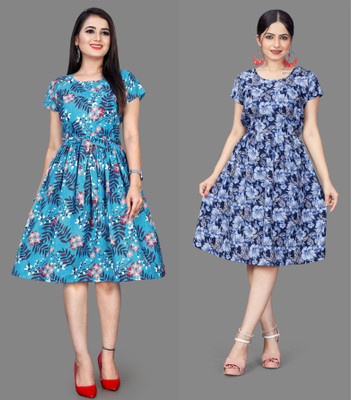 HOUSE OFF COMMON Women Fit and Flare Multicolor Knee Length Dress