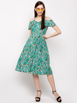 Moda Rapido Women A-line Green Midi/Calf Length Dress