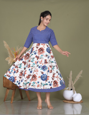 PINK CITY MART Women Fit and Flare Multicolor Knee Length Dress