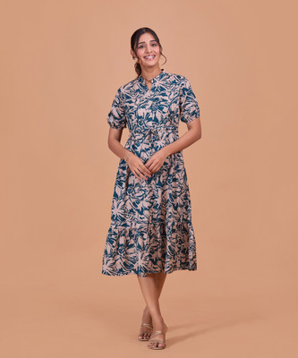 FashFun Women Fit and Flare Green Midi/Calf Length Dress
