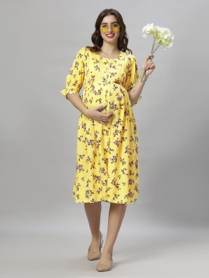 mamma's maternity Women Fit and Flare Yellow Dress