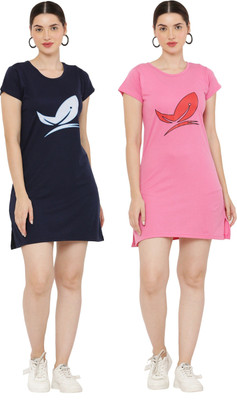 PREE GOO Women Ethnic Dress Pink, Blue Above Knee/Mid Thigh Length Dress
