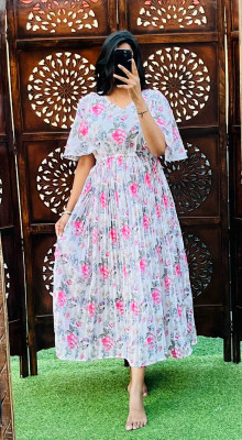 simran collections Women Fit and Flare White Midi/Calf Length Dress