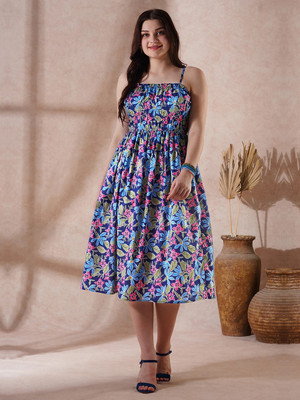 Globus Women Fit and Flare Dark Blue Midi/Calf Length Dress