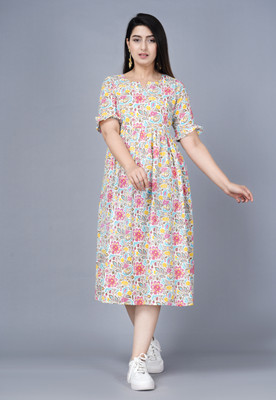 Primz Enterprises Women A-line Multicolor Midi/Calf Length Dress