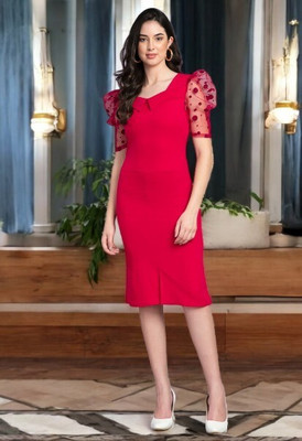 SFOTY Women Bodycon Pink Knee Length Dress