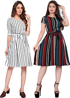 Gurudev Fashionn Women A-line Multicolor Above Knee/Mid Thigh Length Dress