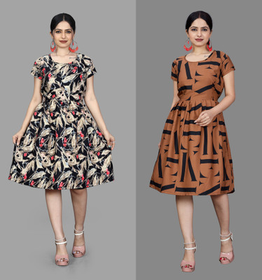 HOUSE OFF COMMON Women Fit and Flare Multicolor Mini/Short Dress
