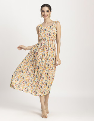 moomaya Women Maxi Yellow Midi/Calf Length Dress