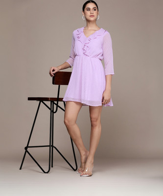 French Connection Women A-line Purple Above Knee/Mid Thigh Length Dress