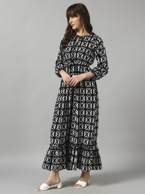 Femvy Women Printed Ethnic Dress Kurta(Black)