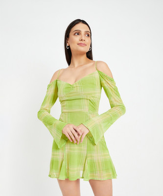 DRAPE AND DAZZLE Women Fit and Flare Green Mini/Short Dress
