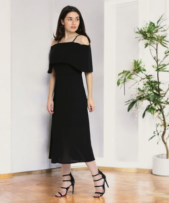 Miss Chase Women Fit and Flare Black Ankle Length Dress