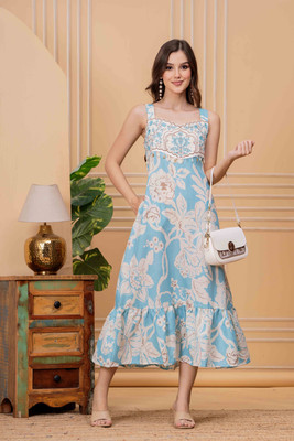 Highlight fashion export Women Fit and Flare Blue Midi/Calf Length Dress