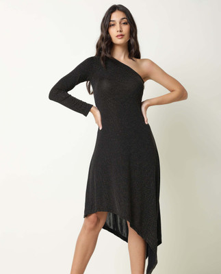 RAREISM Women A-line Black Knee Length Dress
