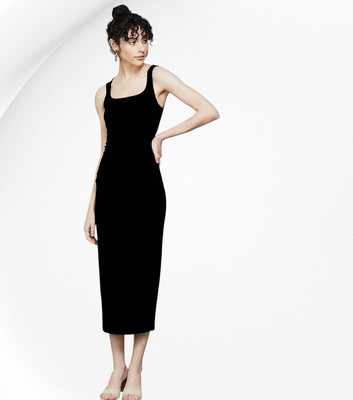 Osmafashions Women Bodycon Black Midi/Calf Length Dress