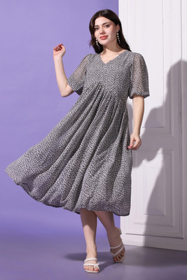 Mirrow Trade Women A-line Black Midi/Calf Length Dress