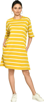 RAPL BHARAT Women T Shirt Yellow Above Knee/Mid Thigh Length Dress